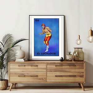 Verzending per post Alleen bedrukt | El luchador Loteria-kaarten | Loteria handgetekende muurkunst | Mexicaanse bingo| Loteria-afdrukken Mexicaanse kunst|