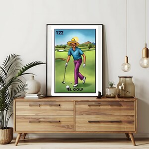Verzending per post Alleen bedrukt | El golf - Sport Loteria-kaarten | Loteria handgetekende muurkunst | Mexicaanse bingo| Loteria-afdrukken Mexicaanse kunst|