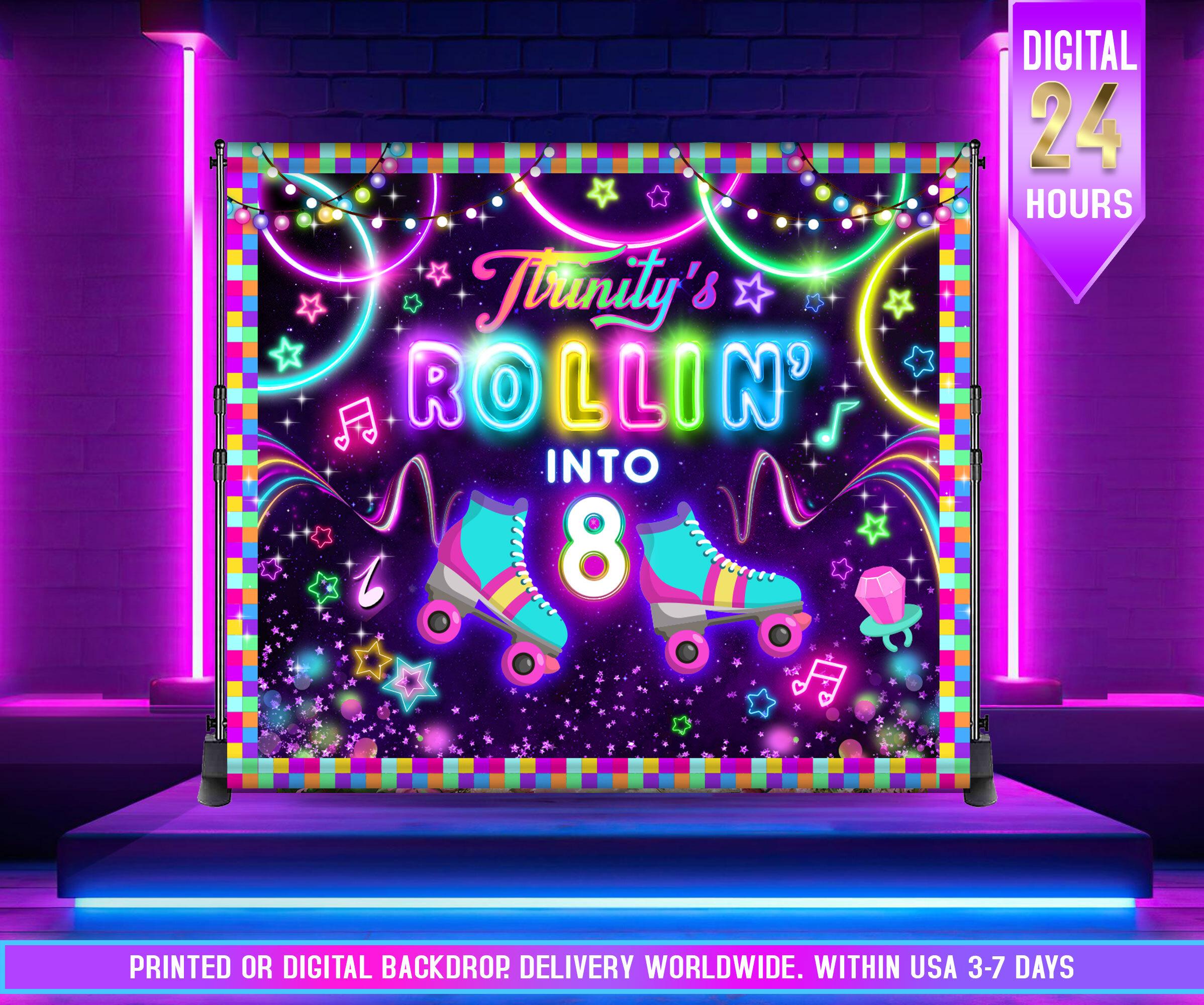 Roller Skating Glow Rainbow Happy Birthday Banner Pennant - Party Decorations & Supplies