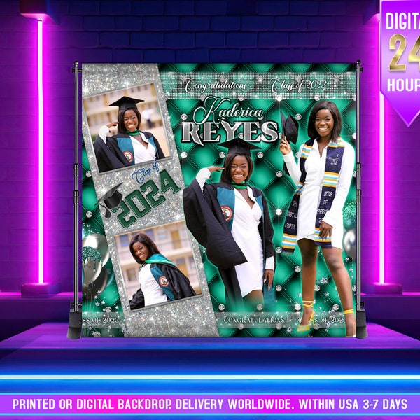 PRINTED or DIGITAL | Emerald silver Graduation | Graduation Backdrop | Emerald  Graduation banner | Class of 2024 Backdrop |Grad banner Prom