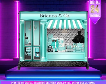 Paris Turquoise Fashion store boutique storefront backdrop, Parician boutique backdrop, France Backdrop, Shopping backdrop, Girly Backdrop