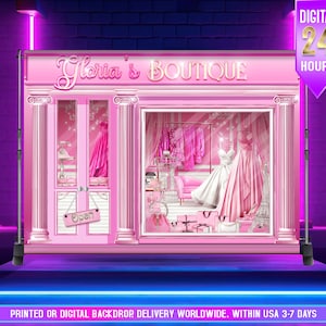 Sfondo del negozio di moda, boutique, sfondo del palazzo della casa dei sogni della bambola rosa, sfondo ispirato alla bambola, villa delle bambole, casa dei sogni rosa,