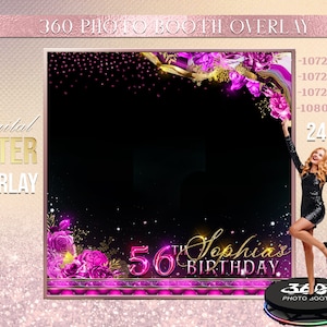 Shades of pink Pink Photo Booth Hot  Pink Photo Template Birthday Party Woman birthday photo Booth Overlay Black 360 Photo Template birthday