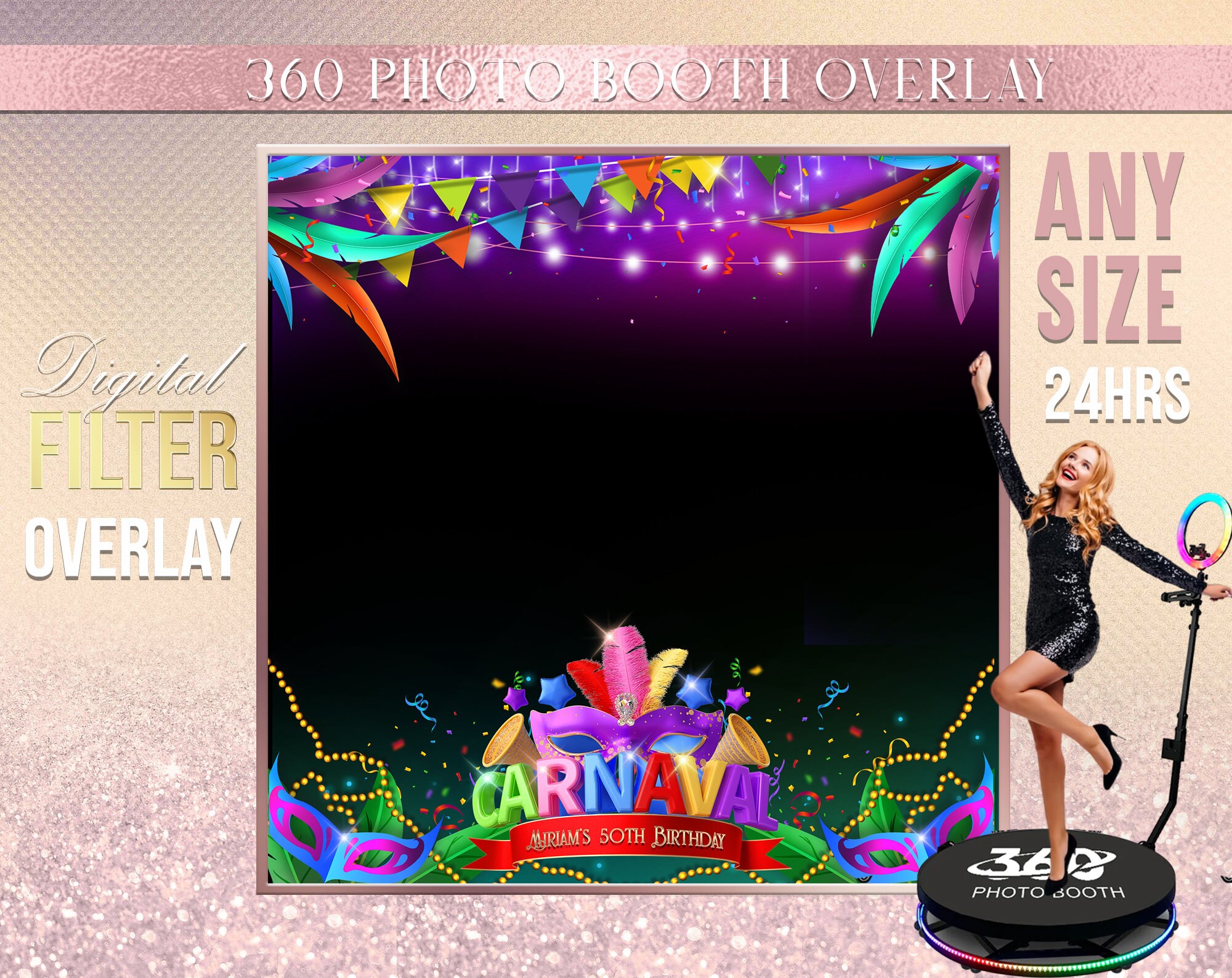 ANY SIZE Masquerade  Party 360 Photo Booth Template, Carnival Photo Booth overlay, Mask Frame,  carnival mask birthday overlay,