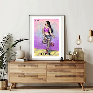 Enviado por correio somente impresso | Cartões da Loteria La Puta | Arte de parede desenhada à mão da Loteria | Bingo mexicano | Impressões da Loteria Arte do México | La dama