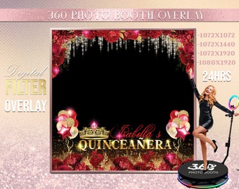 quinceanera photo Booth Photo Template Birthday Party Green photo Booth Overlay , 360 Photo Template, birthday erlay