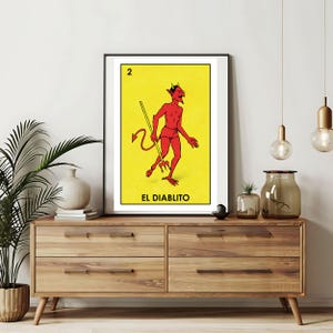 Enviado somente impresso | Cartões da Loteria El Diablito | Arte de parede desenhada à mão da Loteria | Bingo mexicano | Impressões da Loteria Arte do México |