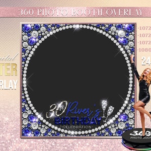 Royal Blue Diamonds Photo Booth Photo Template Birthday Party Blue photo Booth Overlay , 360 Photo Template, birthday overlay