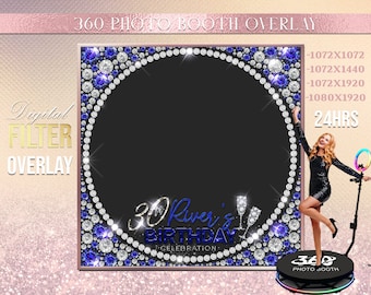 Royal Blue Diamonds Birthday 360 Photo Booth Overlay (Digital)