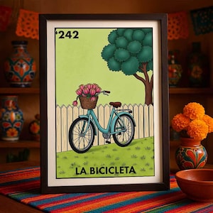 Versendet gedruckt nur La Bicicleta Loteria Plakat mexikanische Wand-Kunst-Fahrrad-Druck-Tulpen-Korb-Dekor-Geschenk für Radfahrer