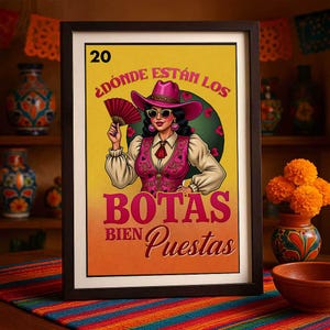 Verzending per post Alleen bedrukt | Loteríakaart 'Laarzen op de grond' | Game-geïnspireerde kunst op Mexicaanse bingo | Botas en el terreno| Botten en tierra