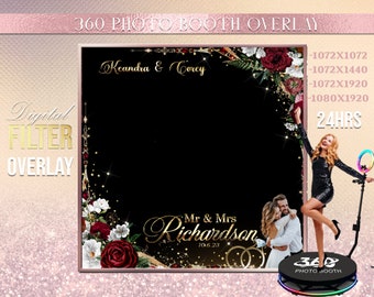 Burgundy Wedding Photo Booth Photo Template, engagement overlay photo Booth Overlay , 360 Photo Template anniversary. save the date Overlay