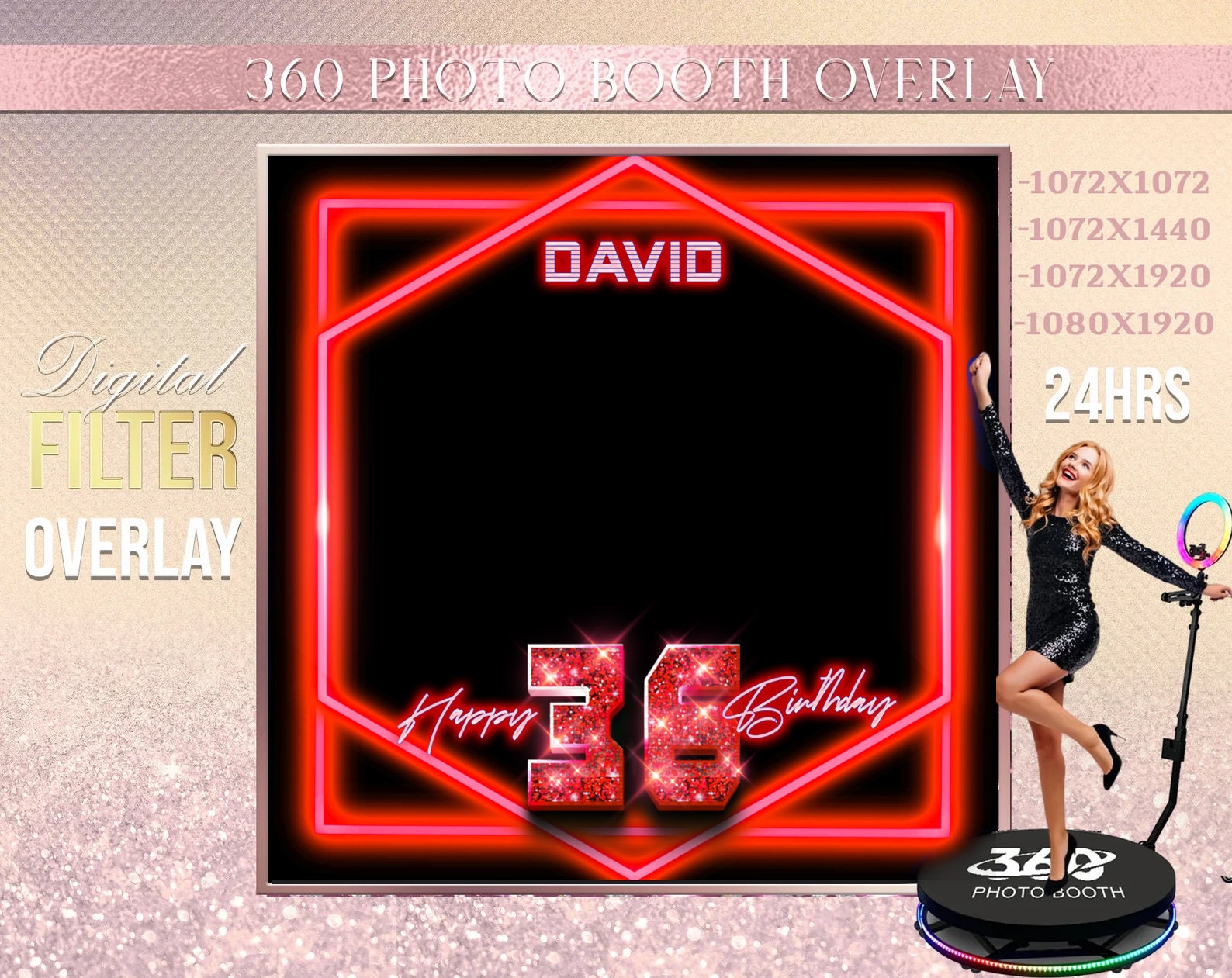 Red and Black Photo Booth, Red Photo Template Birthday Party, Man