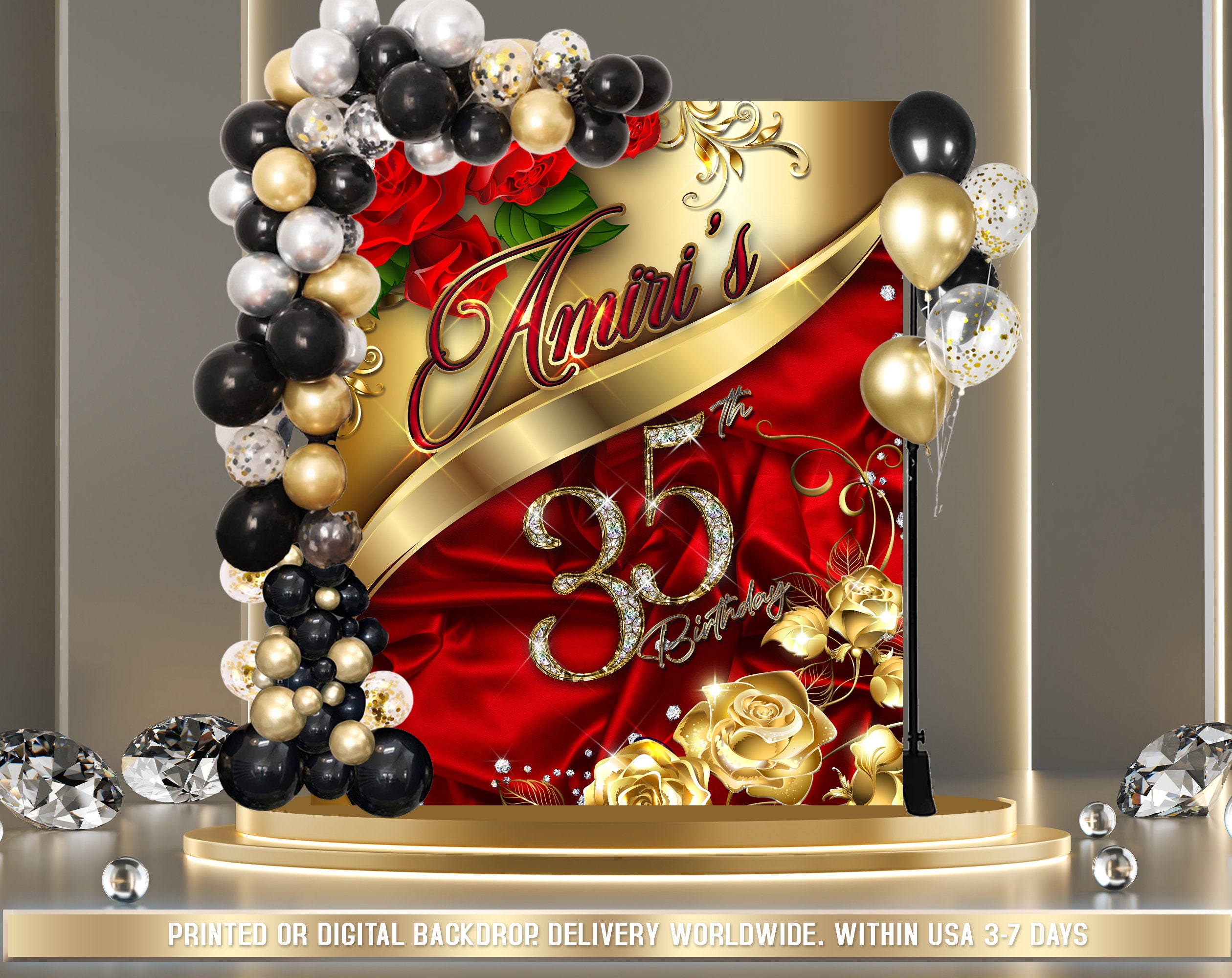 Red Gold Agate Birthday Backdrop | Red Marble Background | Red glitter Backdrop | Diamonds Backdrop | Shades ofRed Backdrop |