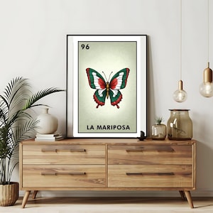 Verzending per post Alleen bedrukt | La Mariposa - Vlinderloteriakaarten | Loteria handgetekende muurkunst | Mexicaanse bingo| Loteria-afdrukken Mexicaanse kunst|