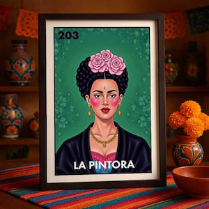 Póster de Lotería de La Pintora, impreso únicamente por correo, arte inspirado en Frida, decoración de pared mexicana, impresión de artista latina feminista, regalo