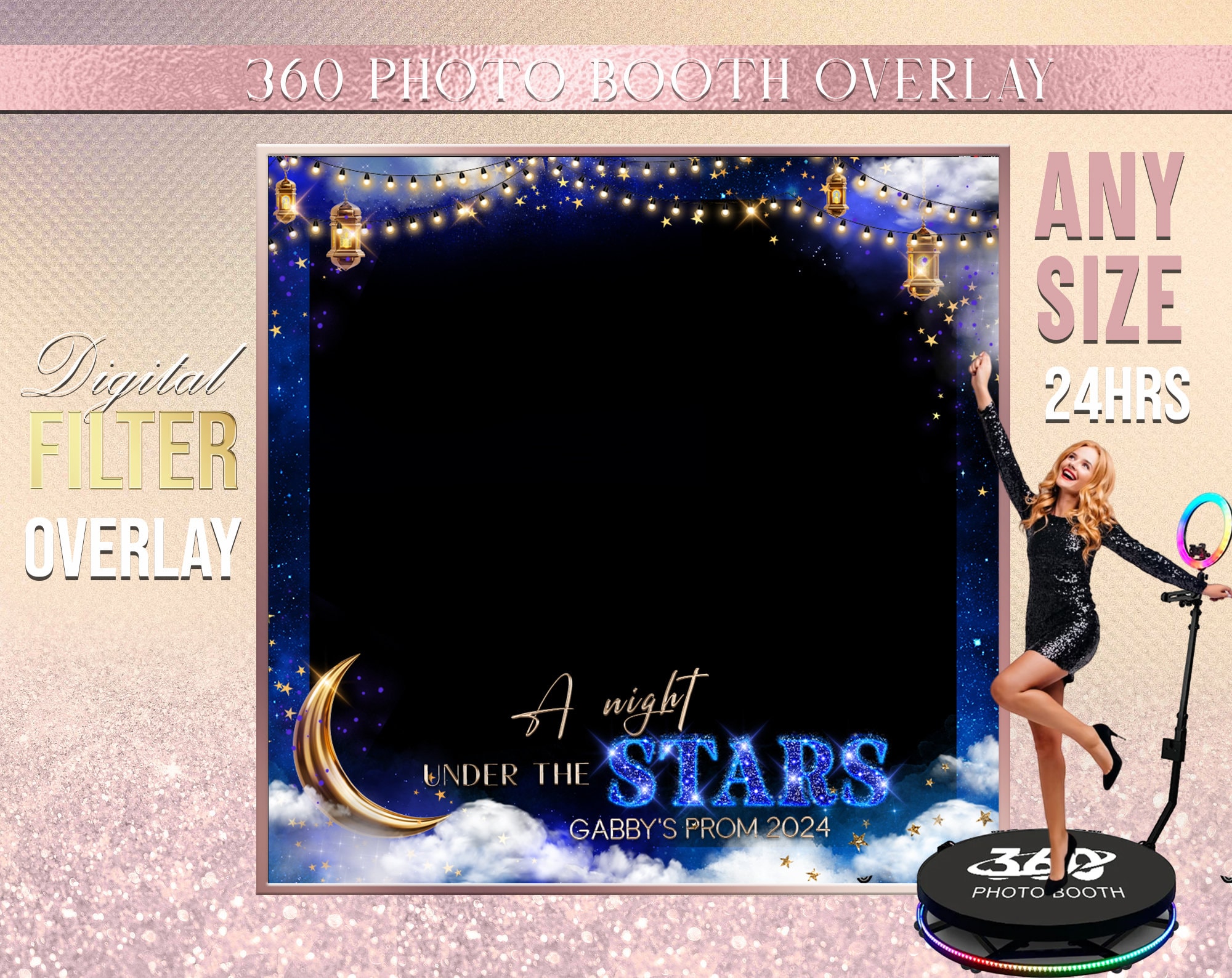 星空の下の夜プロム 2024 フォト ブース フォト テンプレート、月面上のフォト ブース オーバーレイ、360 フォト テンプレート、星空の夜  360 ブース - Etsy 日本, image size:2000x1588