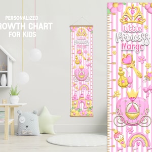 Prinsen hoogtemeter met ophangframe, gepersonaliseerde prinses jongen meisje groeimeter, roze slaapkamer kinderkamer speelkamer, groeimeter