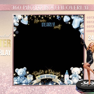 Bear Photo Booth, We can bearly wait Template,  Bear Baby Shower photo Booth Overlay , Teddy Bear 360 Photo Template, birthday