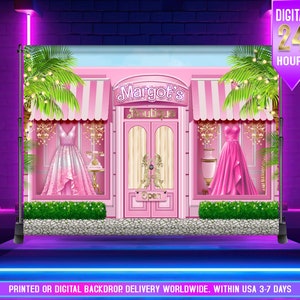 Sfondo del negozio di moda, boutique, sfondo del palazzo della casa dei sogni della bambola rosa, sfondo ispirato alla bambola, villa delle bambole, casa dei sogni rosa,