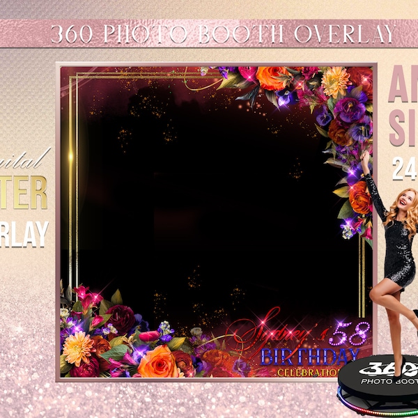 Any Size and Wording - Colorful Flowers Birthday Photon Booth Template, Flowers Photo Booth Overlay, Floral birthday Touchpix Overlay h