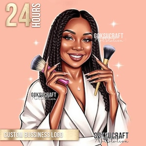 Custom Beauty Logo Design – Personalized Portrait for Makeup Artist | Hair Stylist |  Nail Tech |  Lash Artist | Cartoon Style Avatar Logo