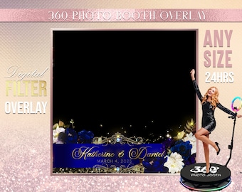 Royal Blue  Wedding Photo Booth Photo Template, engagement overlay photo Booth Overlay ,Rings  360 Photo Template anniversary. save the da