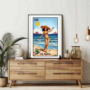 Imprimé uniquement | LA PLAYA - Cartes plage Loteria | Art mural dessiné à la main Loteria | Bingo mexicain| Impressions Loteria Art mexicain|
