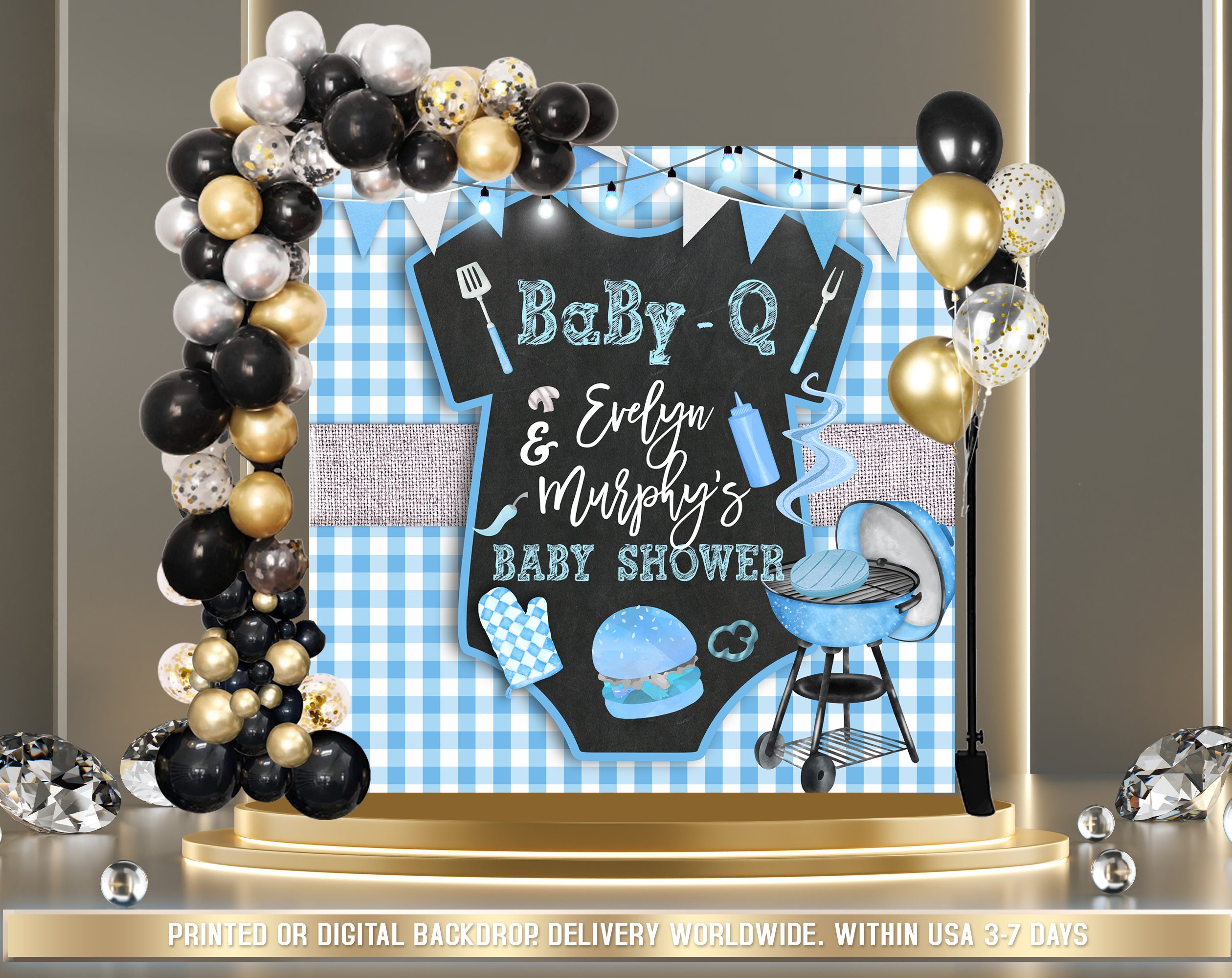 Baby Q Baby Shower Backdrop | Bun in the Oven backdrop | Coed BBQ Baby Shower|  Backyard Couples Baby Sprinkle
