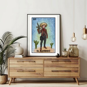 Verzending per post Alleen bedrukt | El Bandido Loteria-kaarten | Loteria handgetekende muurkunst | Mexicaanse bingo| Loteria-afdrukken Mexicaanse kunst| La dama