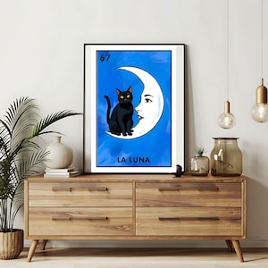 Verzending per post Alleen bedrukt | La Luna Loteria-kaarten | Loteria handgetekende muurkunst | Mexicaanse bingo| Loteria-afdrukken Mexicaanse kunst|