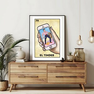 Tylko wysyłane i drukowane | Karty El Tinder Loteria | Ręcznie rysowane grafiki ścienne Loteria | Meksykańskie bingo | Wydruki Loteria Meksykańska sztuka|