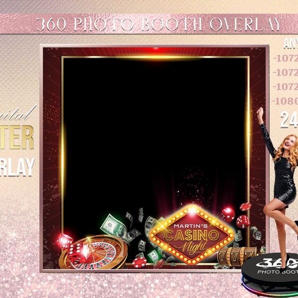 ANY SIZE Poker Night Birthday Party 360 Photo Booth Template, Casino Photo Booth overlay, Poker Frame,  Casino birthday overlay,