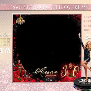 Red Roses Photo Booth Photo Template Birthday Party Red flowers photo Booth Overlay , 360 Photo Template, birthday Overlay