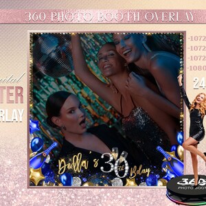 Royal Blue Agate Photo Booth Photo Template Birthday Party Fuchsia photo Booth Overlay , 360 Photo Template, birthday erlay