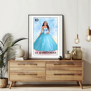 Enviado somente impresso | Cartões da Loteria La Quinceañera | Arte de parede desenhada à mão da Loteria | Bingo mexicano | Impressões da Loteria Arte do México |
