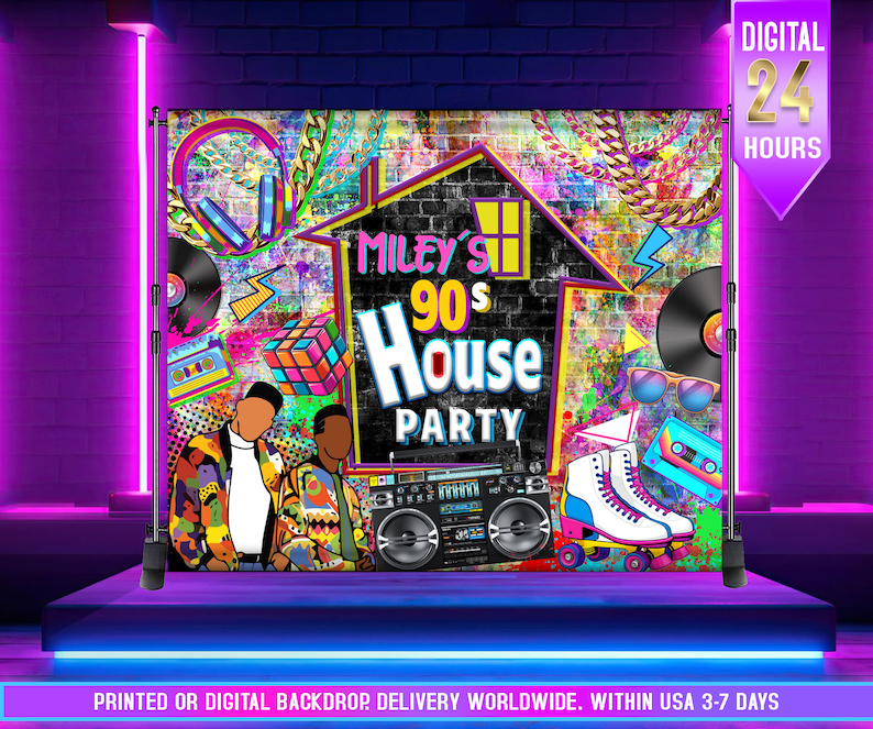PRINTED or DIGITAL House Party Backdrop 80s 90s Birthday Party Backdrop ...