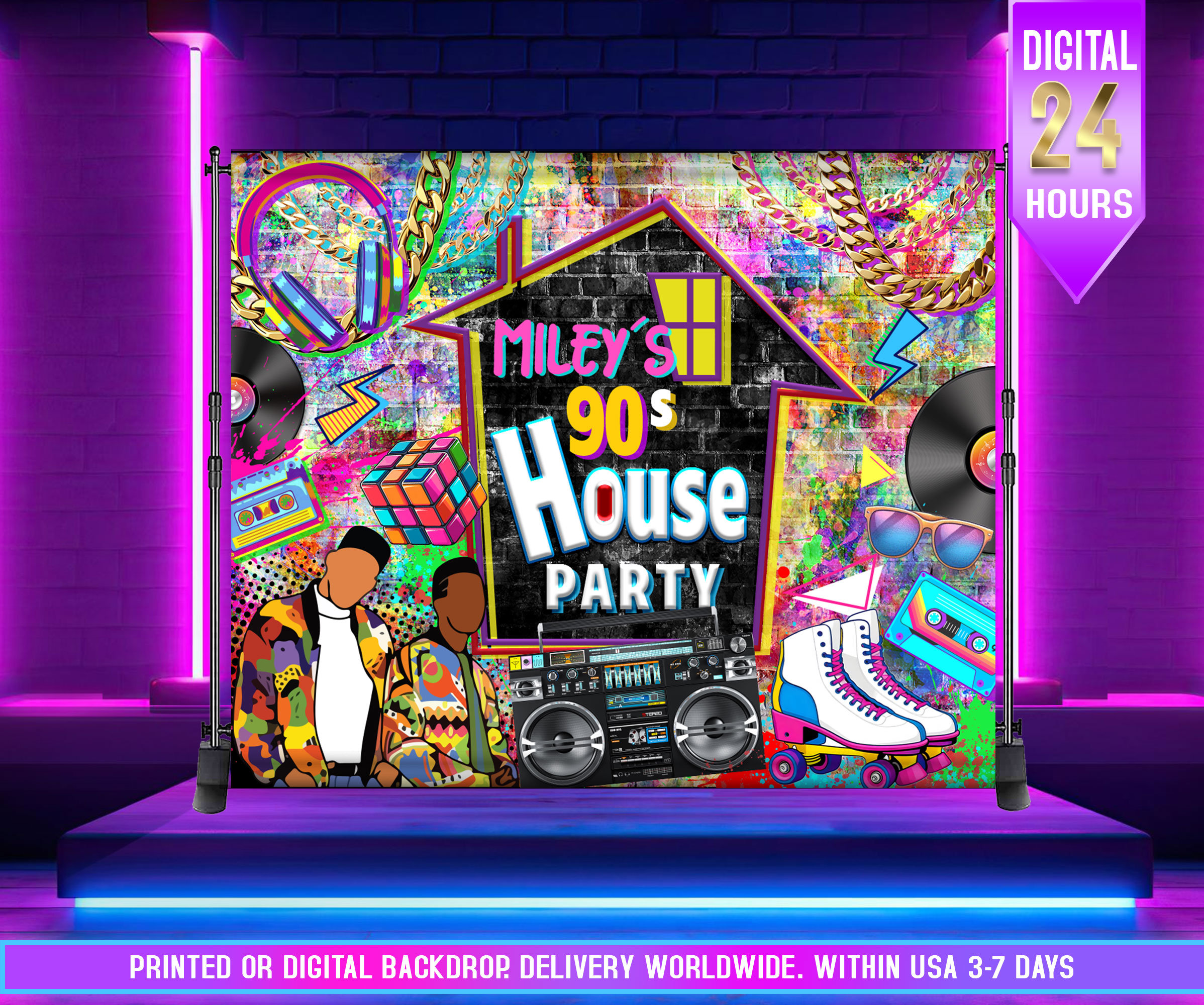 PRINTED or DIGITAL | House party backdrop | 80s 90s birthday party backdrop | Back to the 90s backdrop| Throwback backdrop