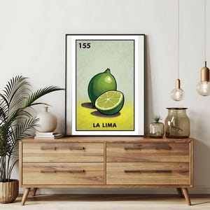 Verzending per post Alleen bedrukt | La Lima - Limoen, loterijkaarten | Loteria handgetekende muurkunst | Mexicaanse bingo| Loteria-afdrukken Mexicaanse kunst|