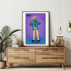 Enviado somente impresso | Vicente Fernandez, El Rey, cartões de Loteria | Arte de parede desenhada à mão da Loteria | Bingo mexicano | Impressões da Loteria Arte do México |