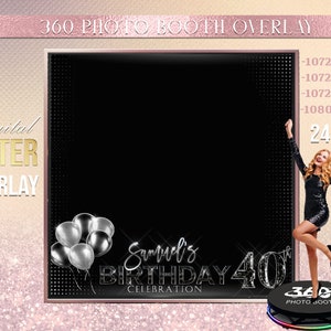ANY Wording Elegant Black Photo Booth, man Photo Template Birthday Party, Man birthday photo Booth Overlay ,Black 360 Photo Template