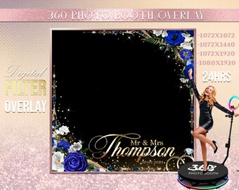 Royal Blue Floral Wedding Photo Booth Overlay (Digital)