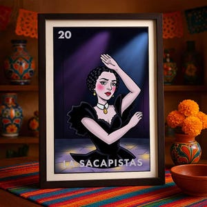 Verzending per post Alleen bedrukt | Geïnspireerde Lotería-kaart | Mexicaanse bingokunst | Donker esthetisch decor | Iconische dans | Gotische muurkunst