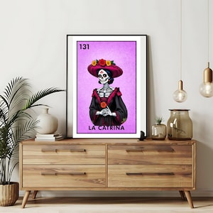 Imprimé uniquement | La Catrina - Cartes Loteria | Art mural dessiné à la main Loteria | Bingo mexicain| Impressions Loteria Art mexicain|