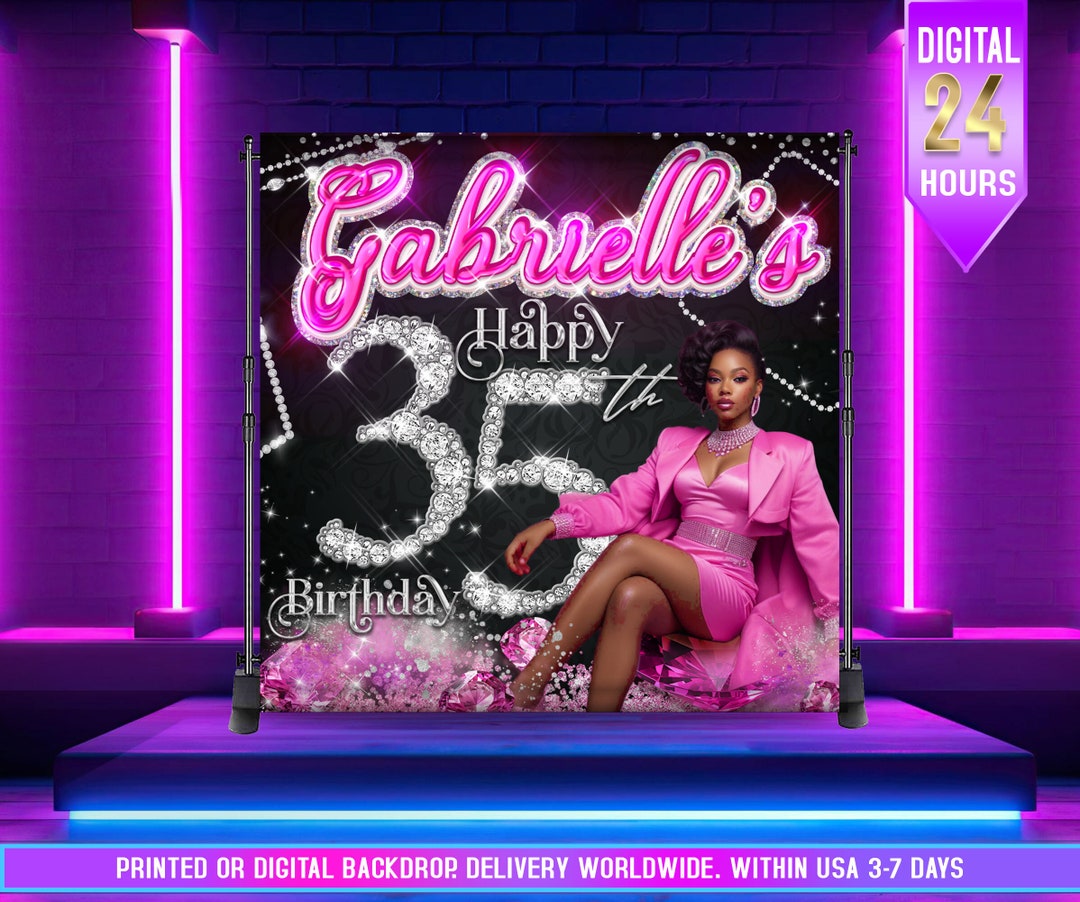 Pink Floral And Diamond 50th Round Birthday Backdrop