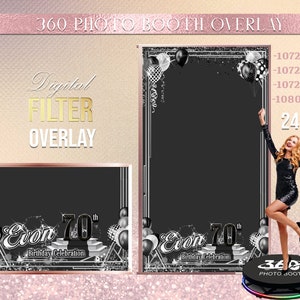 ANY Wording Whie and Black Photo Booth, Blue Photo Template Birthday Party, Man birthday photo Booth Overlay ,Black 360 Photo Template