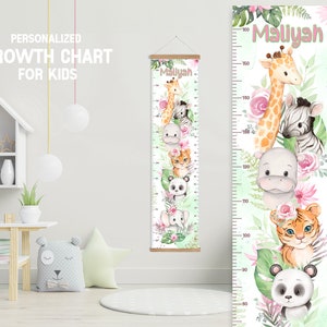 Safari Messlatte mit Hängerahmen, personalisierte Wachstumsmesslatte für Junge Mädchen, Tier Schlafzimmer Kinderzimmer Spielzimmer, Wachstumsmesstafel
