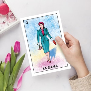 La dama - Loteria mexikanische Grußkarte, personalisierte mexikanische Bingokarte,