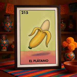 Wysłane pocztą Wydrukowane tylko El Plátano Loteria Plakat Banan Owoc Sztuka ścienna Meksykański Wystrój Kuchni Zabawne Jedzenie Wydruk Prezent