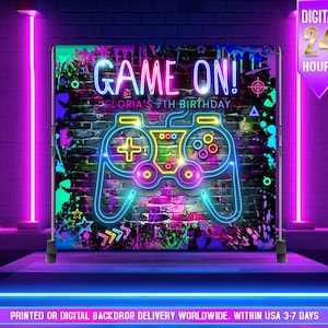 Game Night Backdrop, Game on Backdrop,  Video Games Banner, Games Birthday Party , Game Over Custom Backdrop, Level up
